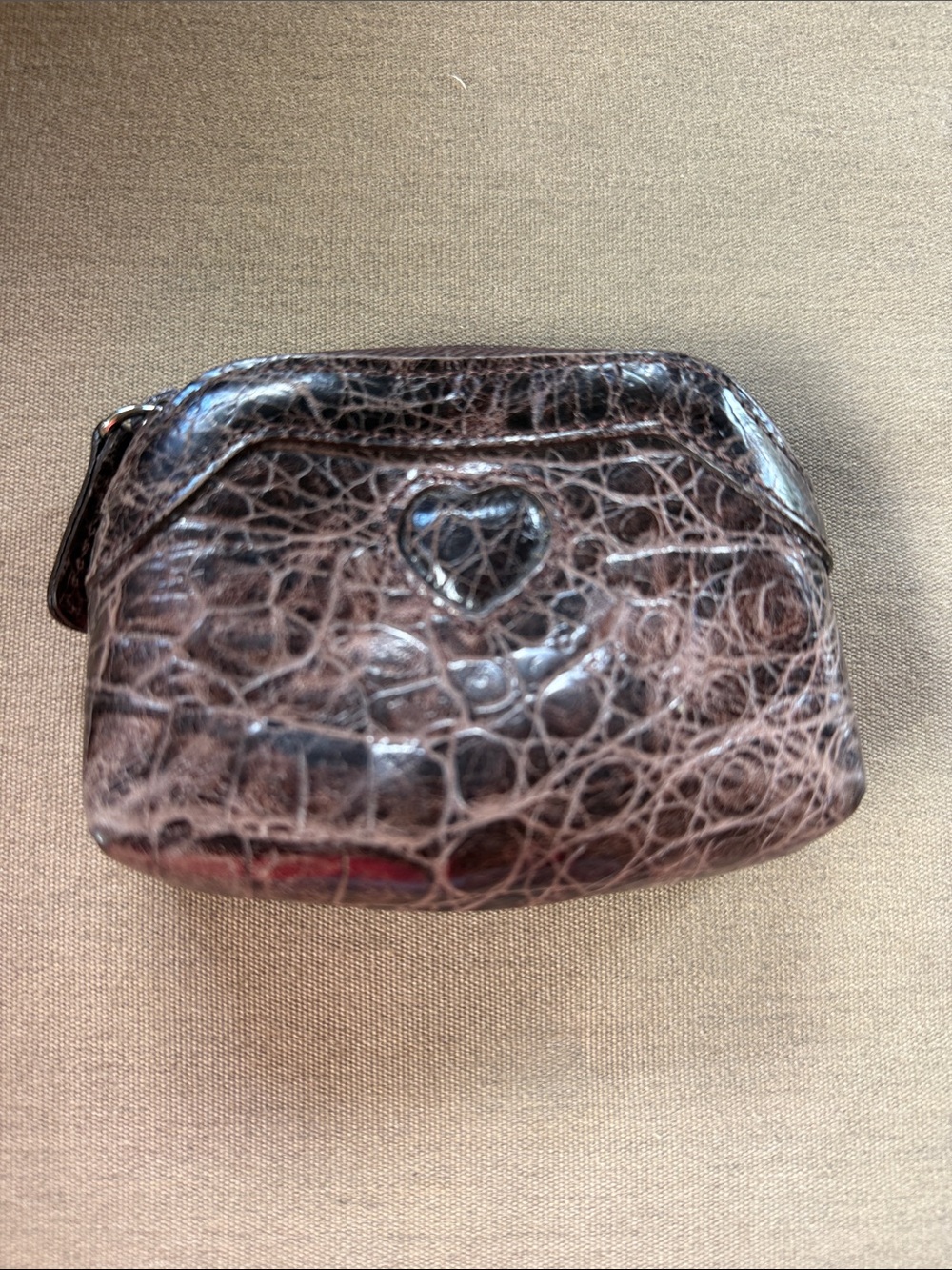 Vintage Brighton Small Brown Croc-Embossed Coin Purse with Heart Detail